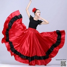 Ladies Satin Dance Skirt Spanish Flamenco Modern Ruffle Ballroom Costume Classic