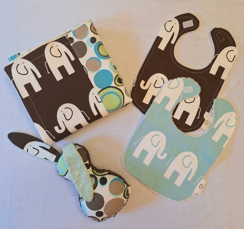 Handmade Boutique Chenille Blanket And Bib Set - Elephants