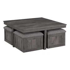 Moseberg Brown Rustic Wood Coffee Table with Storage Stools