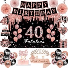 50 PCS 40th Birthday Decorations Women Rose Gold Black PreAssembled Set