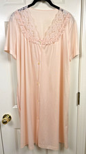 VTG Philmaid Women s M Button Up Rob Night Gown Lingerie Lace Trim Knee Length