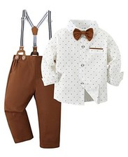 Toddler Baby Boy Suit Clothes Gentleman Wedding Outfits Long Sleeve 4-5T White
