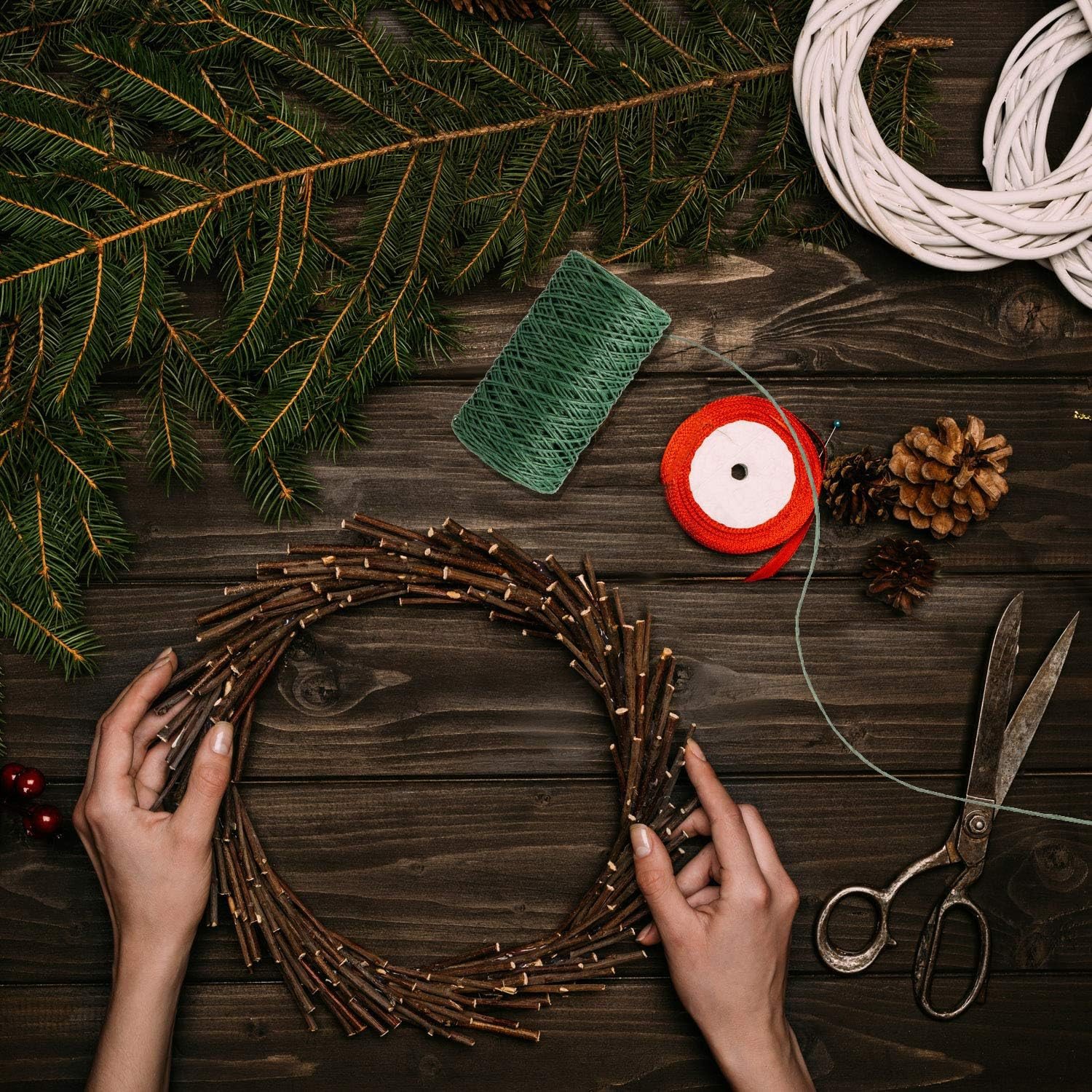 Syhood Deep Green Floral Vine Wire for Rustic Bouquet Wrapping