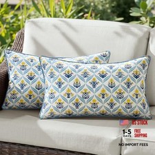Floral Outdoor Pillow Covers 12x20 Waterproof Set 12" x 20" Pack of 2 Yellow