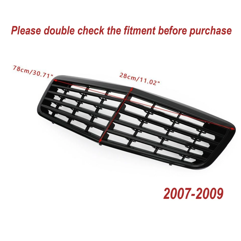 Gloss Black Front Grille Grill For 2007-09 Mercedes Benz W211 E-Class E350 E500 Foto 4 de 4