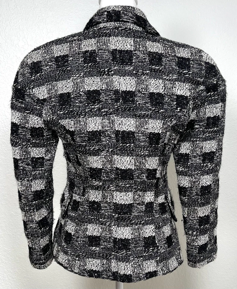VTG ALBERTO MAKALI Chaqueta de Tweed Negro/Blanco para Mujer TALLA 6 Joyas Botones *Defecto* Foto 2 de 4