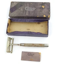 Vintage CHRISTY Advertiser Complimentary Single Edge Safety Razor Set  - 1920's