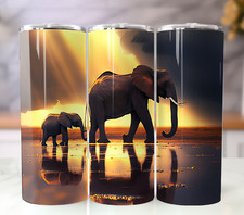 20oz Stainless Steel Tumbler Insulated Travel Mug Elephant Sunset