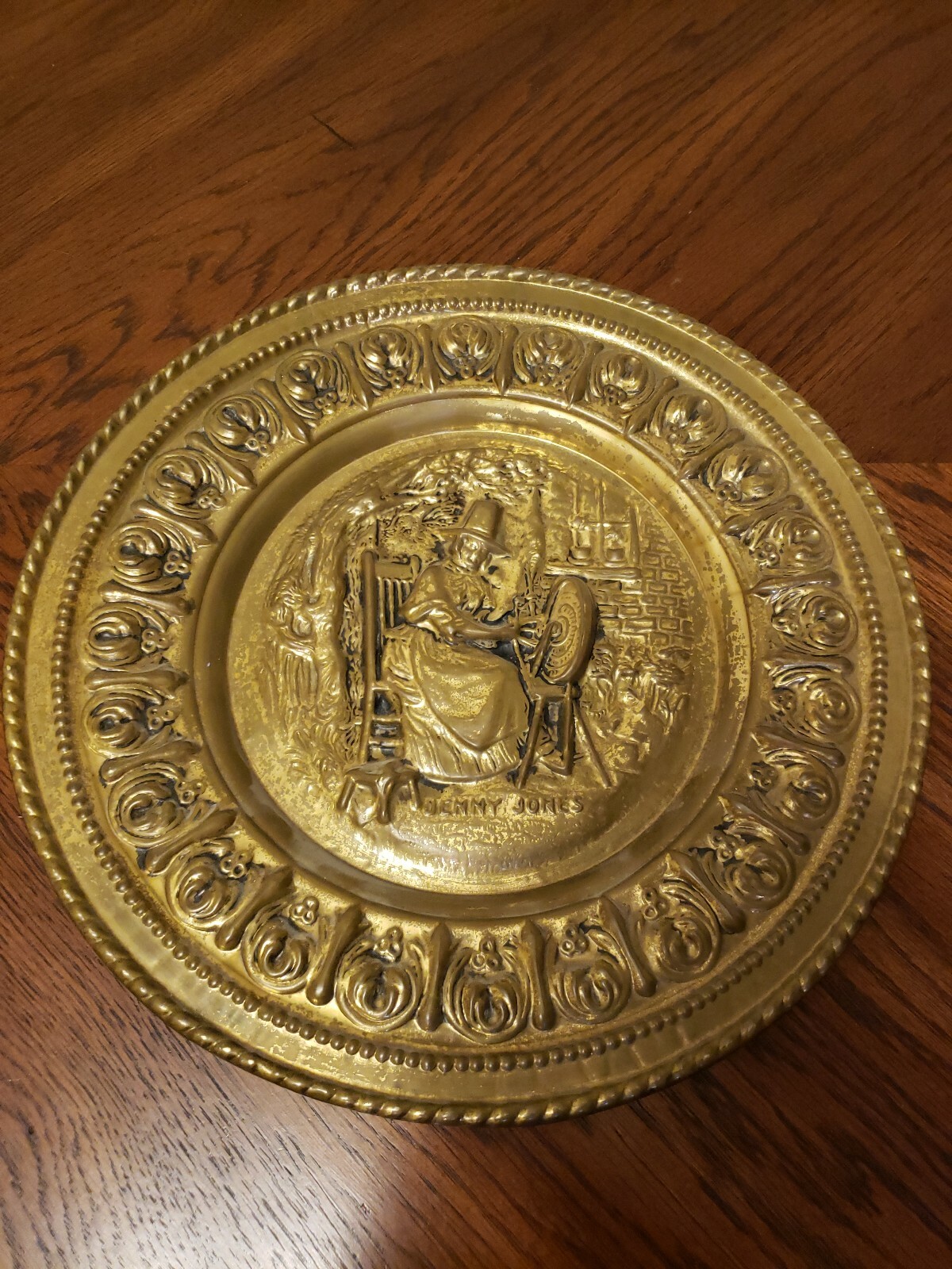 Peerage Brass Wall Art Plate Jenny Jones Spinning Wheel 12 inch Vintage