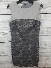 Maggy London Dress Women 8 Grey Lace Striped Sleeveless Sheath Missing Belt