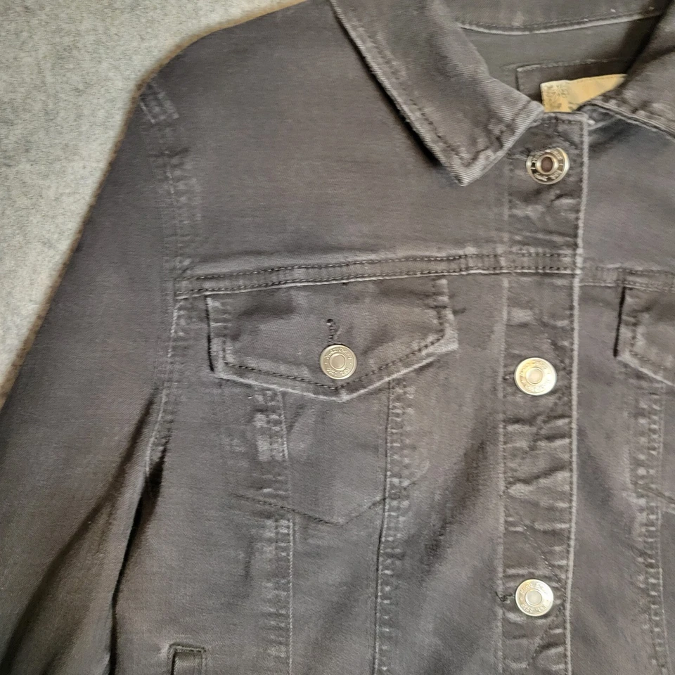 Chaqueta vaquera MUDD XL negra envejecida recortada camionero cintura abrigo punk motociclista Foto 3 de 4