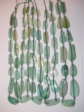 Ancient Roman Glass Beads 20mm - 40mm Green Ovals, double drilled, 17" strand
