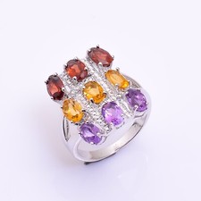 Natural Multi Color Oval Gemstone 925 Sterling Silver Women Designer Ring