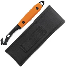MTech Fixed Knife 2.5" Serrated 3Cr13MoV Steel Guthook Blade Orange ABS Handle