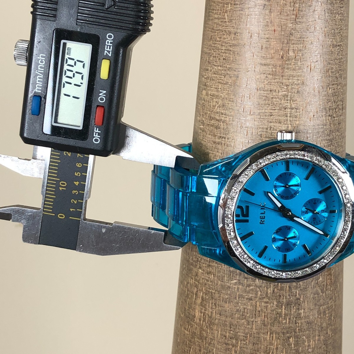 Relic Women ZR15604 Blue Dial Pave Bezel Multifunction 37mm Quartz