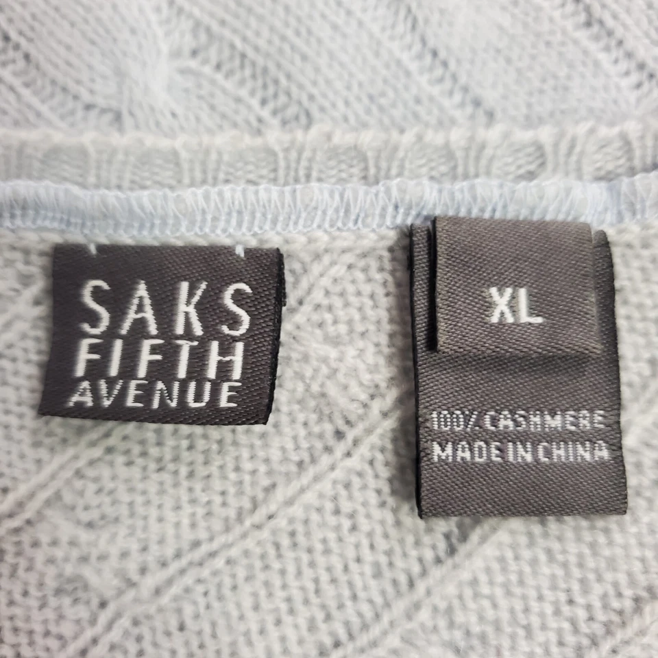 Suéter tejido con cable de cachemir Saks Fifth Avenue para mujer talla XL azul silencioso de lujo Foto 3 de 4