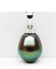 PERFECT 14x10MM NATURAL TAHITIAN GENUINE BLACK PEACOCK GREEN PEARL PENDANT AAA