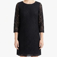 J.Crew Eyelet Lace Shift Dress Womens 4 Black 3/4 Sleeve Cocktail Party