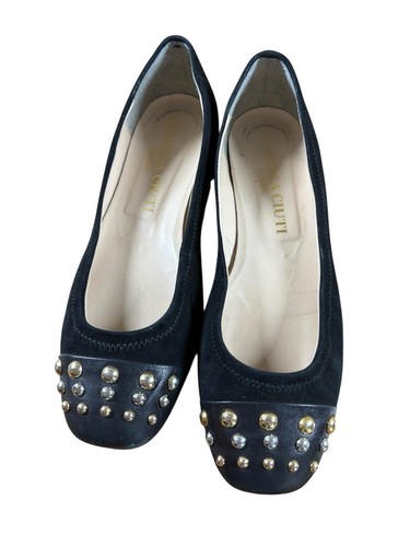 Claudia Ciuti Shoes Womens Size 7.5 M Black Suede Studded Flats Made in Italy - Picture 8 of 11