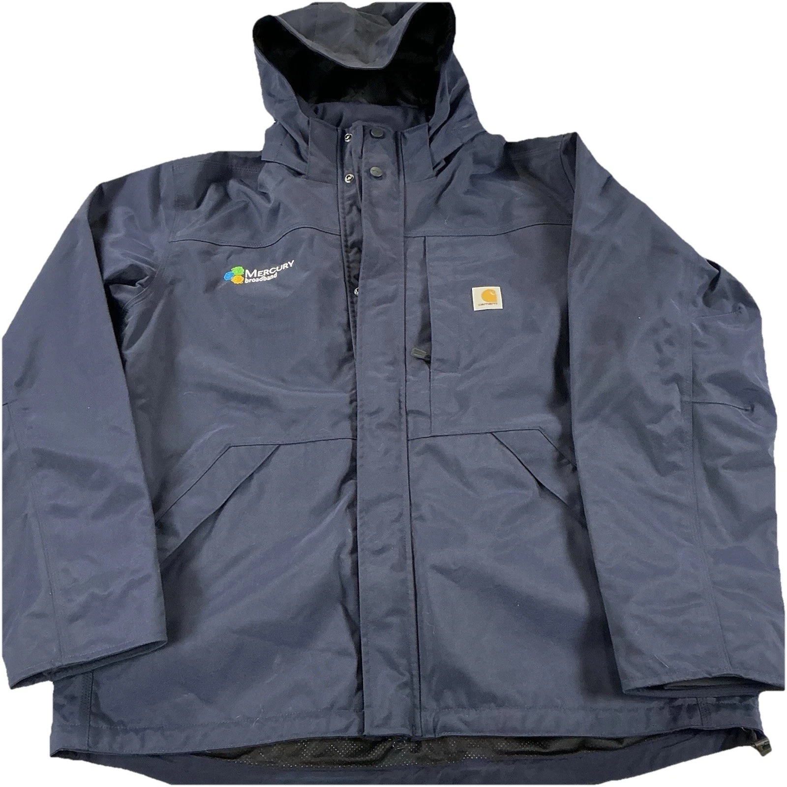 Carhartt Storm Defender Jacket Men’s Large Navy Logo Mercury Broadband New