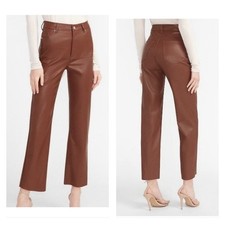 Express Vegan Leather Super High Rise Straight Pants Sz 8 Brown