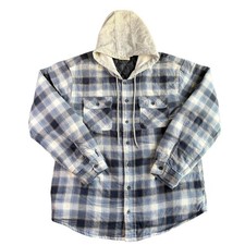 Wrangler Authentics Mens Blue Plaid Quilted Lined Hooded Flannel Shirt Jacket XL