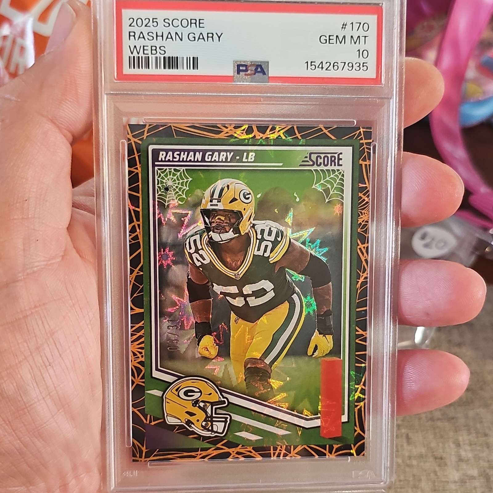 Panini 2025 Score Rashan Gary Packers Webs #170 PSA 10 GEM MT