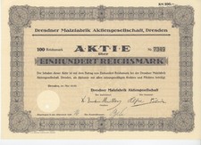 Akcje 100 RM 1939 Dresdner Malzfabrik AG Drezno nr 7349