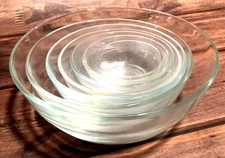 Set of 7 Duralex Glass Nesting Mixing Bowls Clear Pressed Glass TOUGH! France
