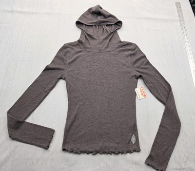 New Free People FP Movement Womens Medium Breathe Easy Hoodie Ribbed Chocolate