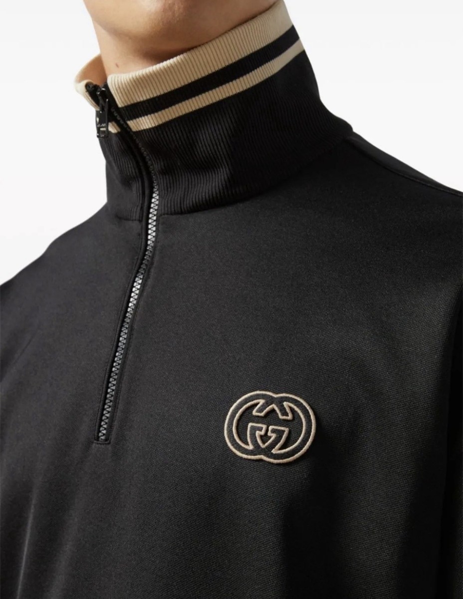 Gucci Technical Jersey Half Zip Black Jacket Men's Size L