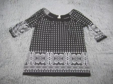 Venezia Womens Blouse 18/20 Black White Patterned 3/4 Sleeve Tunic Casual Top