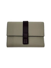 LOEWE fold wallet 3 leather Beige plain women's 102424 Used
