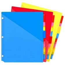 WOT I Plastic 8-Tab Dividers with Two Pockets - 3 Sets, Multicolor Dividers w...