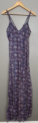 RVCA Drift On Lined Maxi Dress Side Slits Small S 100% Cotton Summer Festival