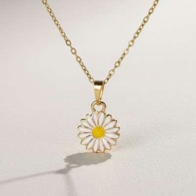 Sunflower Drip Oil Charm Pendant Necklace Floral Jewelry