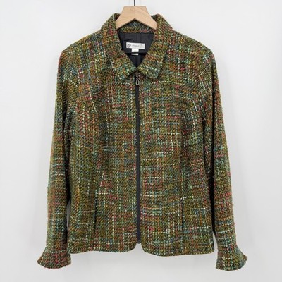 CJ Banks Zip Jacket Confetti Tweed Boucle Green 1X Professional Quiet Luxury