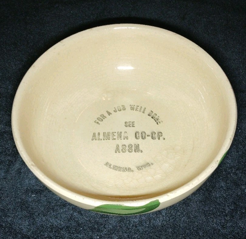 Vintage Watt Pottery #96 Apple Advertising Bowl Almena Co-op Assn. Wisconsin MCM