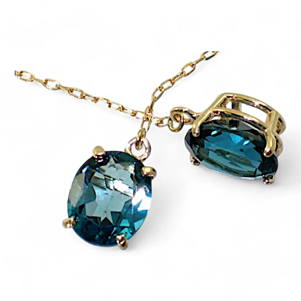 London Blue Topaz 14k Gold Threader Earrings, E103 - Image 3 of 4