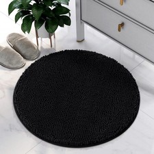 Round Bathroom Rugs, Black Non Slip Bath Mat, 2 Ft Extra Soft and Absorbent Bath