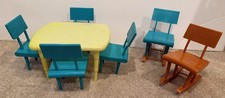 MCM Plastic Doll Furniture: 4 Chairs, Table, 2 Rockers