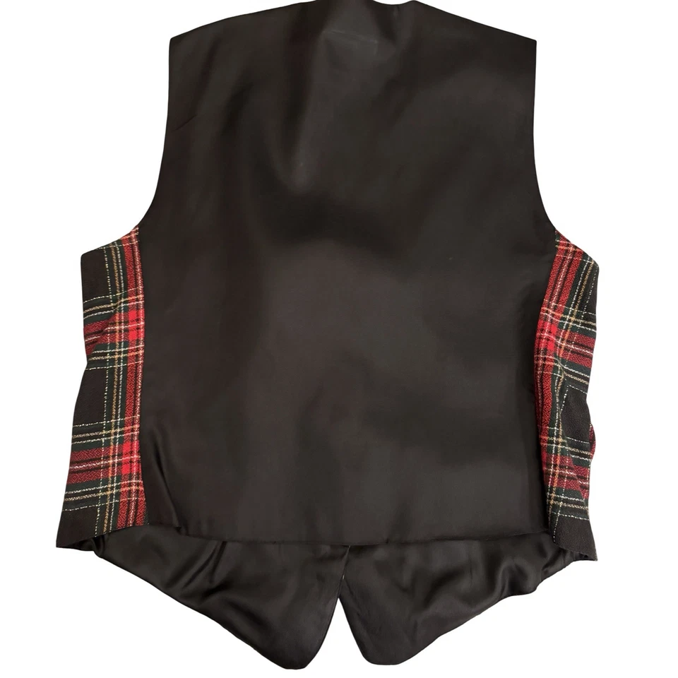 Colete Feminino Vintage Carol Anderson Xadrez Vermelho Tartan Metálico 8 Fabricado nos EUA Anos 90 - Imagem 3 de 4