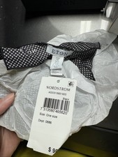 NWT ETON Silk Pocket Square Black/White Polka Dot One Size Made in Italy
