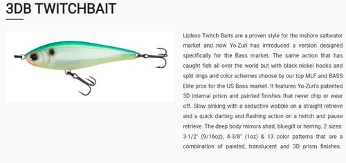Yo Zuri Duel 3DB Twitchbait SS 110 mm Sinking Lure R1448-GHPB (0216