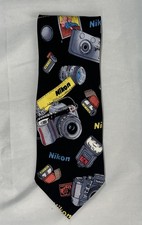 Vintage NIKON Men's 100% Silk Necktie Tie Black/Multi Camera