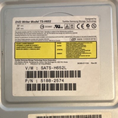 Toshiba Samsung TS-H652 IDE Internal DVD Writer 16x 5.25in Black For Parts