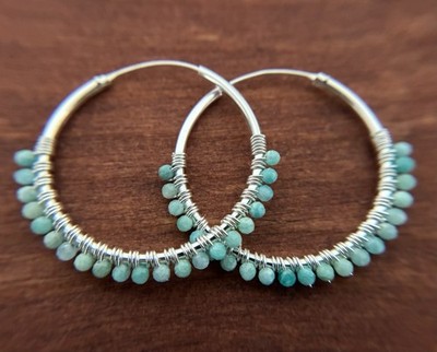 NEW Sundance Catalog Gemstone Sterling Silver Hoop Earrings