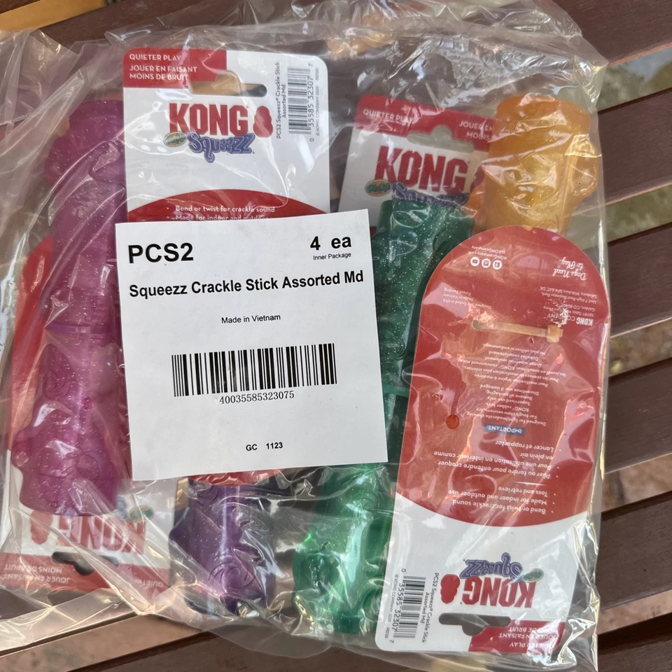 4 PCS ASSORTED COLOR KONG Squeezz Stick Squeaky Fetch Chew Toy for Dogs ~Medium - Image 2 of 4