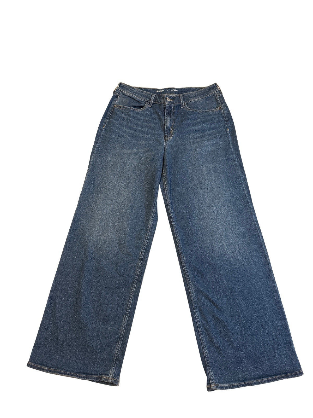 Old Navy Wow Wide Leg Jeans Womens 12 High Rise Dark Wash Stretch Denim Blue