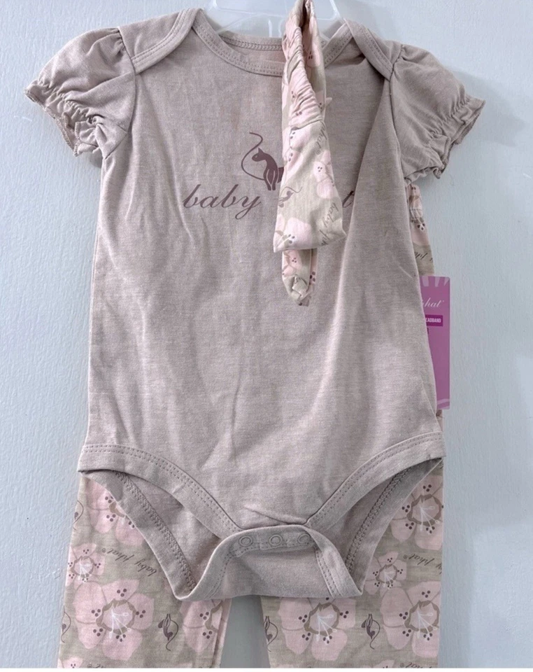 Conjunto de 3 piezas Baby Phat Infantil Niñas Talla 6-9 Meses Avena y Rosa Floral Foto 2 de 4
